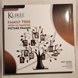 Family Tree Picture Frame with 10 Hanging Frames - Brown